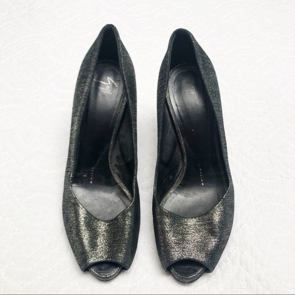 Giuseppe Zanotti Black Glitter Fabric Peep… - Picture 2 of 8